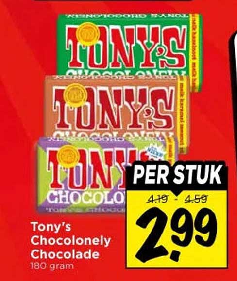 Tony's Chocolonely Chocolade 180 gram PER STUK