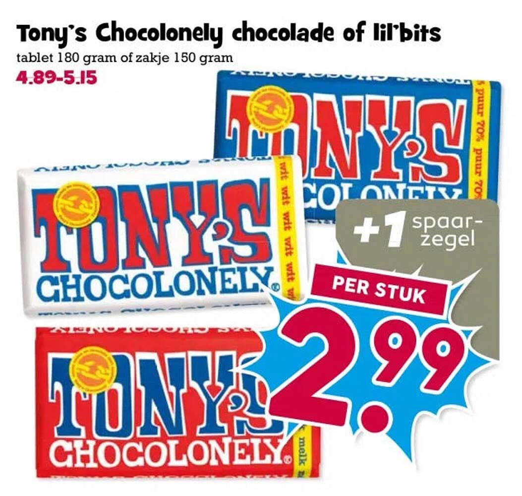 Tony's Chocolonely chocolade of lil'bits +1 spaargel