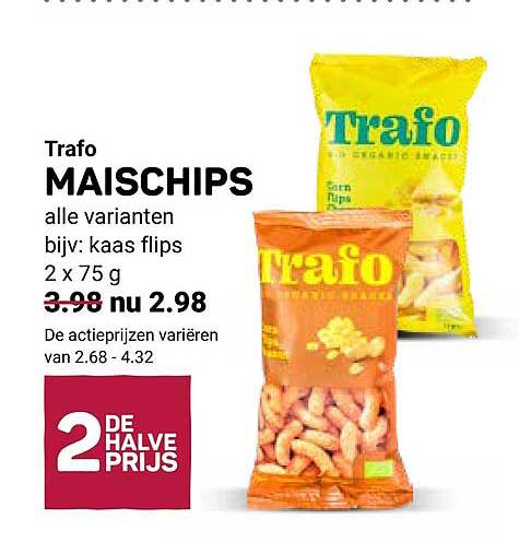 Trafo MAISCHIPS alle varianten bijv: kaas flips 2 x 75 g 2e halve prijs