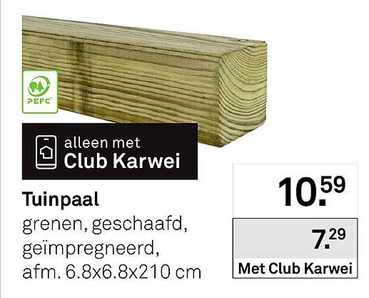 Tuinpaal grenen, geschaafd, geïmpregneerd, afm. 6.8x6.8x210 cm