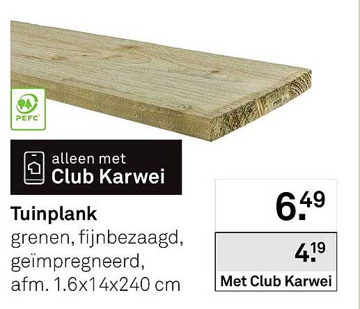 Tuinplank groen, fijnbezaagd, geïmpregneerd, afm. 1.6x14x240 cm