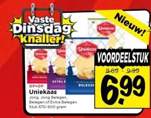 Uniekaas Jong, Jong Belegen, Belegen of Extra Belegen Stuk 670-900 gram VOORDEELSTUK
