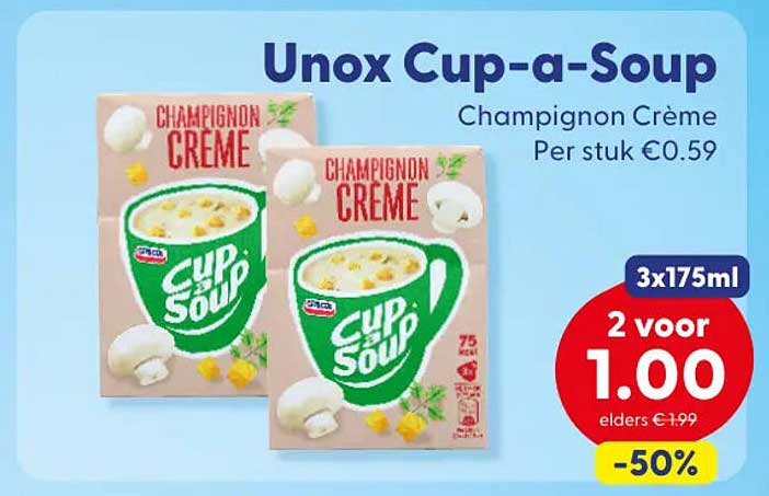 Unox Cup-a-Soup Champignon Crème 3x175ml 2 voor 1.00 -50%