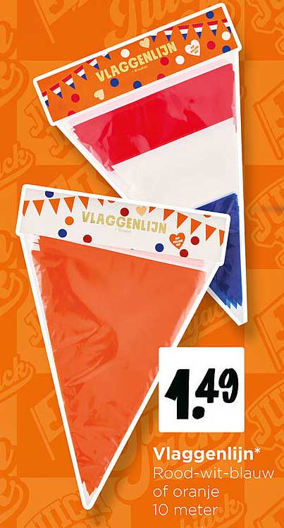 Vlaggenlijn* Rood-wit-blauw of oranje 10 meter