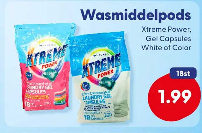 Wasmiddelpods Xtreme Power, Gel Capsules White of Color 18st