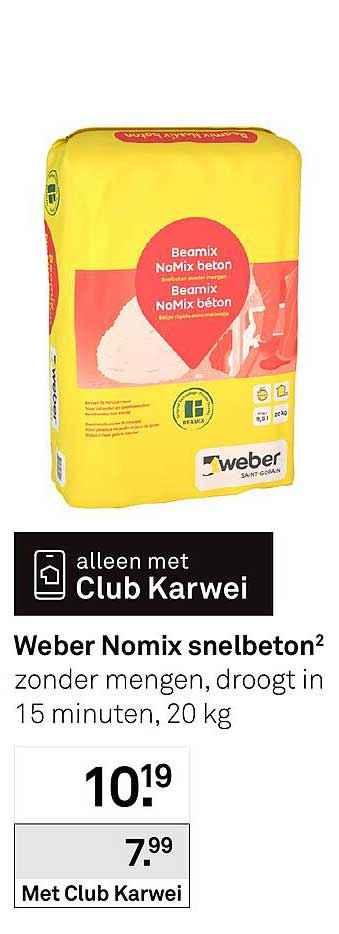 Weber Nomix snelbeton zonder mengen, droogt in 15 minuten, 20 kg