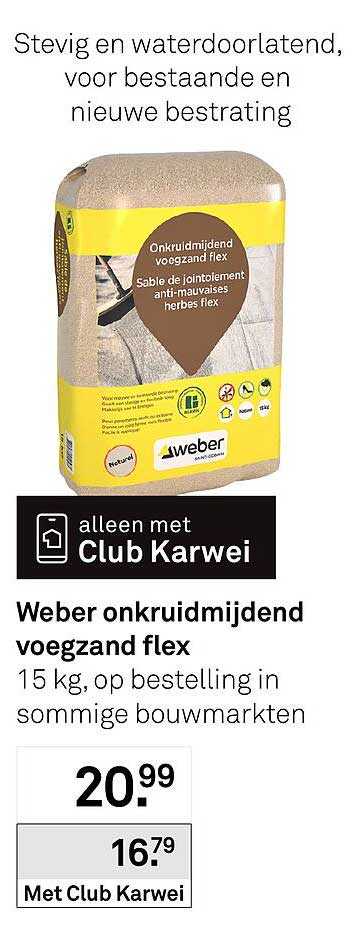 Weber onkruidmijdend voegzand flex 15 kg, op bestelling in sommige bouwmarkten