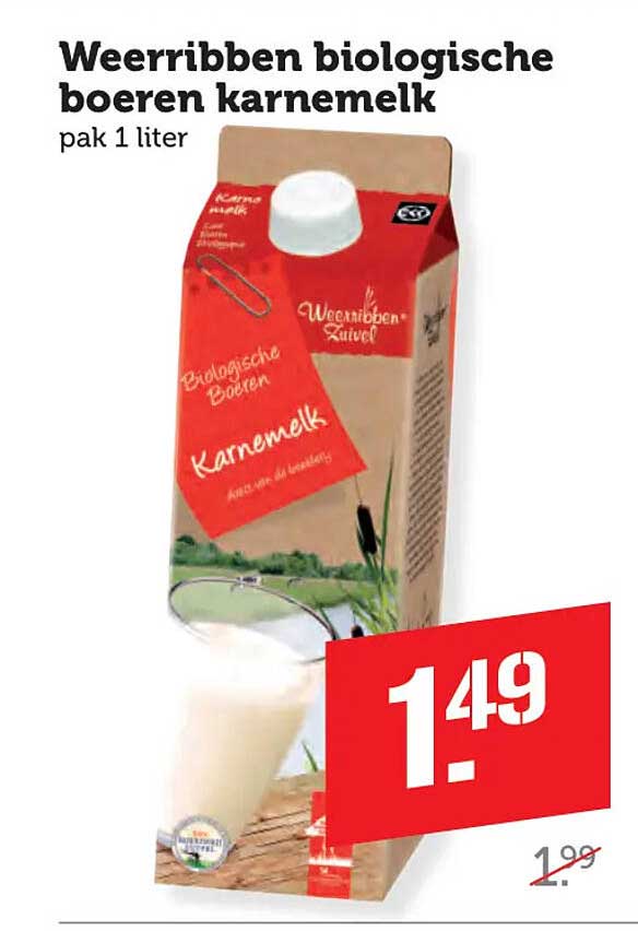 Weerribben biologische boeren karnemelk pak 1 liter