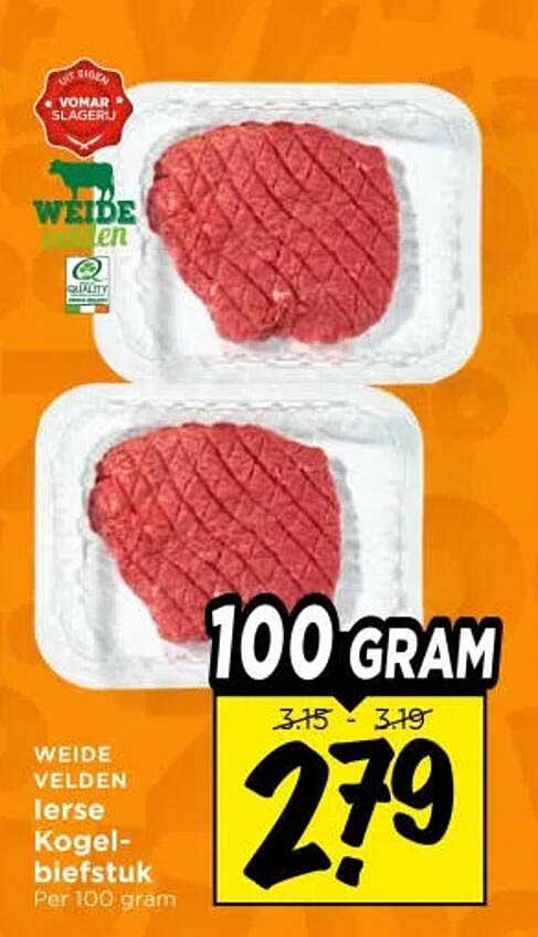 WEIDE VELDEN Ierse Kogelbiefstuk Per 100 gram
