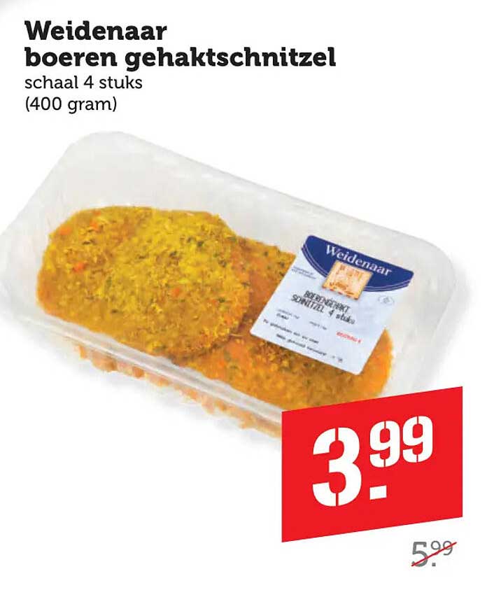 Weidenaar boeren gehaktschnitzel schaal 4 stuks (400 gram)