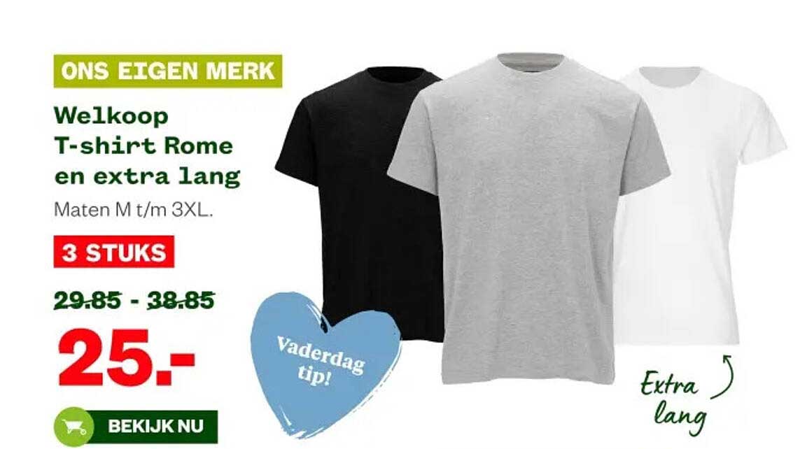 Welkoop T-shirt Rome en extra lang 3 stuks