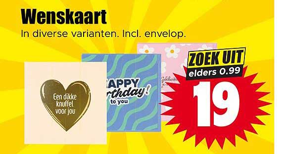 Wenskaart In diverse varianten. Incl. envelop. ZOEK UIT elders 0.99