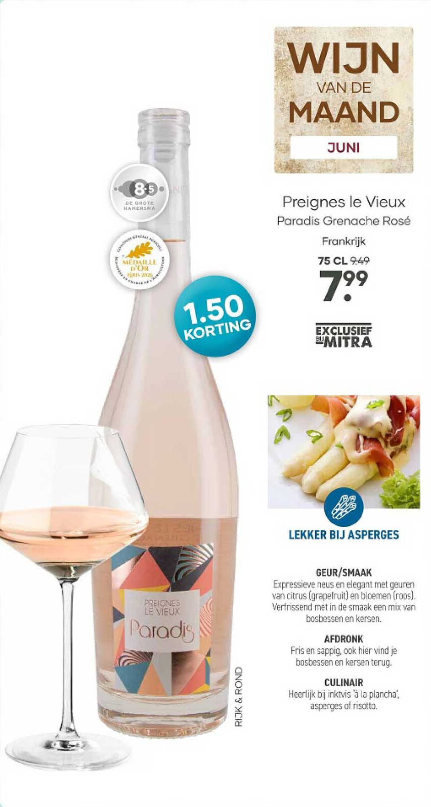 Wijn van de Maand juni - Preignes le Vieux Paradis Grenache Rosé 75 cl