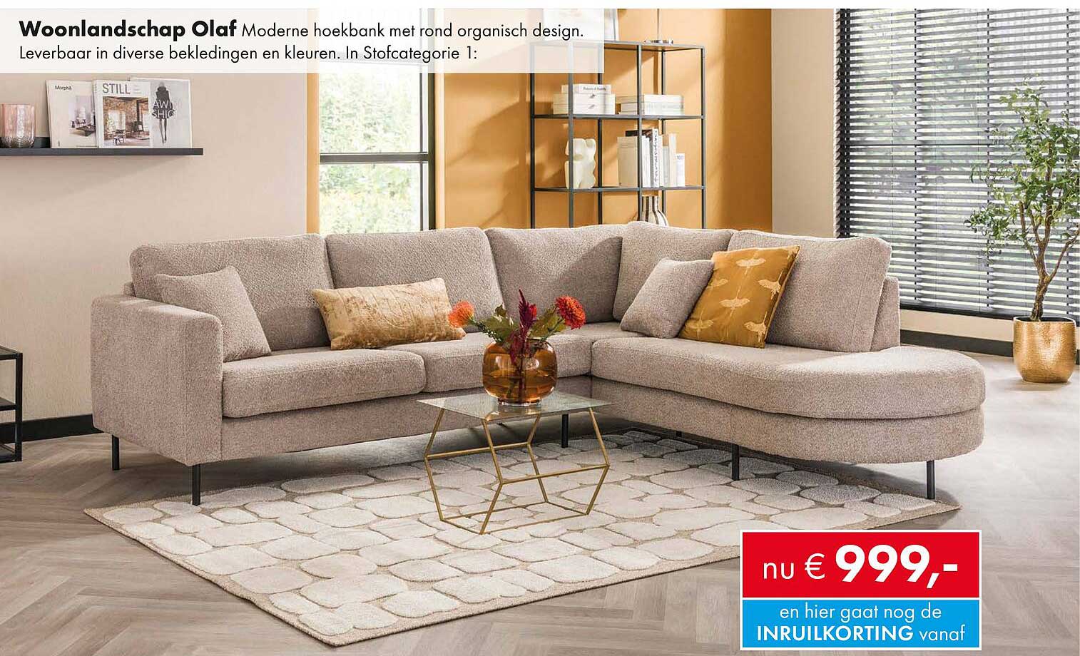 Woonlandschap Olaf Moderne hoekbank met rond organisch design.