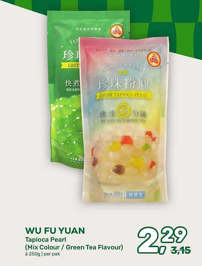 WU FU YUAN Tapioca Pearl (Mix Colour / Green Tea Flavour) á 250g | per pak