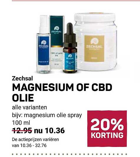 Zechsal MAGNESIUM OF CBD OLIE alle varianten bijv: magnesium olie spray 100 ml 20% KORTING