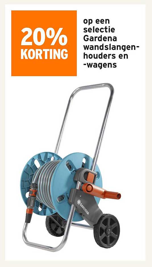 20% korting op een selectie Gardena wandslangenhouders en -wagens