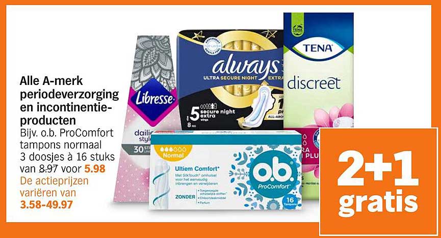 Alle A-merk periodeverzorging en incontinentieproducten