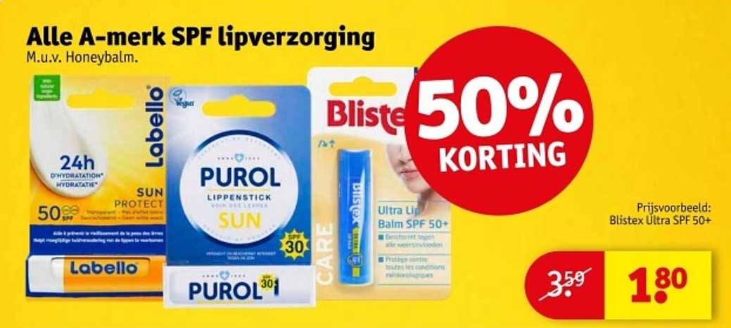 Alle A-merk SPF lipverzorging, M.u.v. Honeybalm.