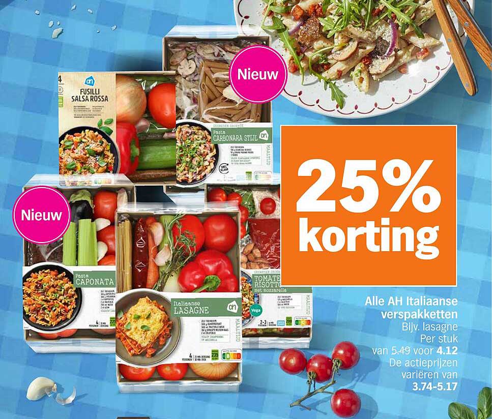 Alle AH Italiaanse verspakketten Blijf. lasagne Per stuk van 5.49 voor 4.12
