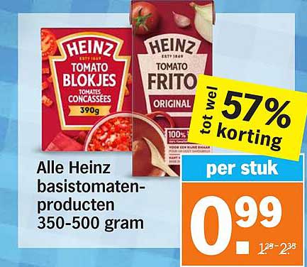 Alle Heinz basistomaten-producten 350-500 gram