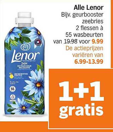 Alle Lenor Bijv. geurbooster zeebries 2 flessen à 55 wasbeurten van 19.98 voor 9.99