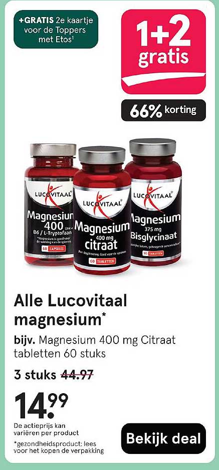 Alle Lucovitaal magnesium* bijv. Magnesium 400 mg Citraat tabletten 60 stuks