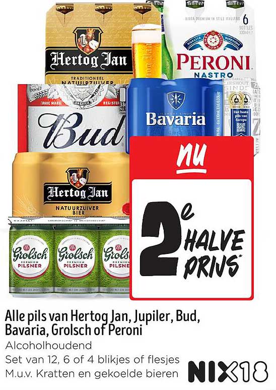Alle pils van Hertog Jan, Jupiter, Bud, Bavaria, Grolsch of Peroni