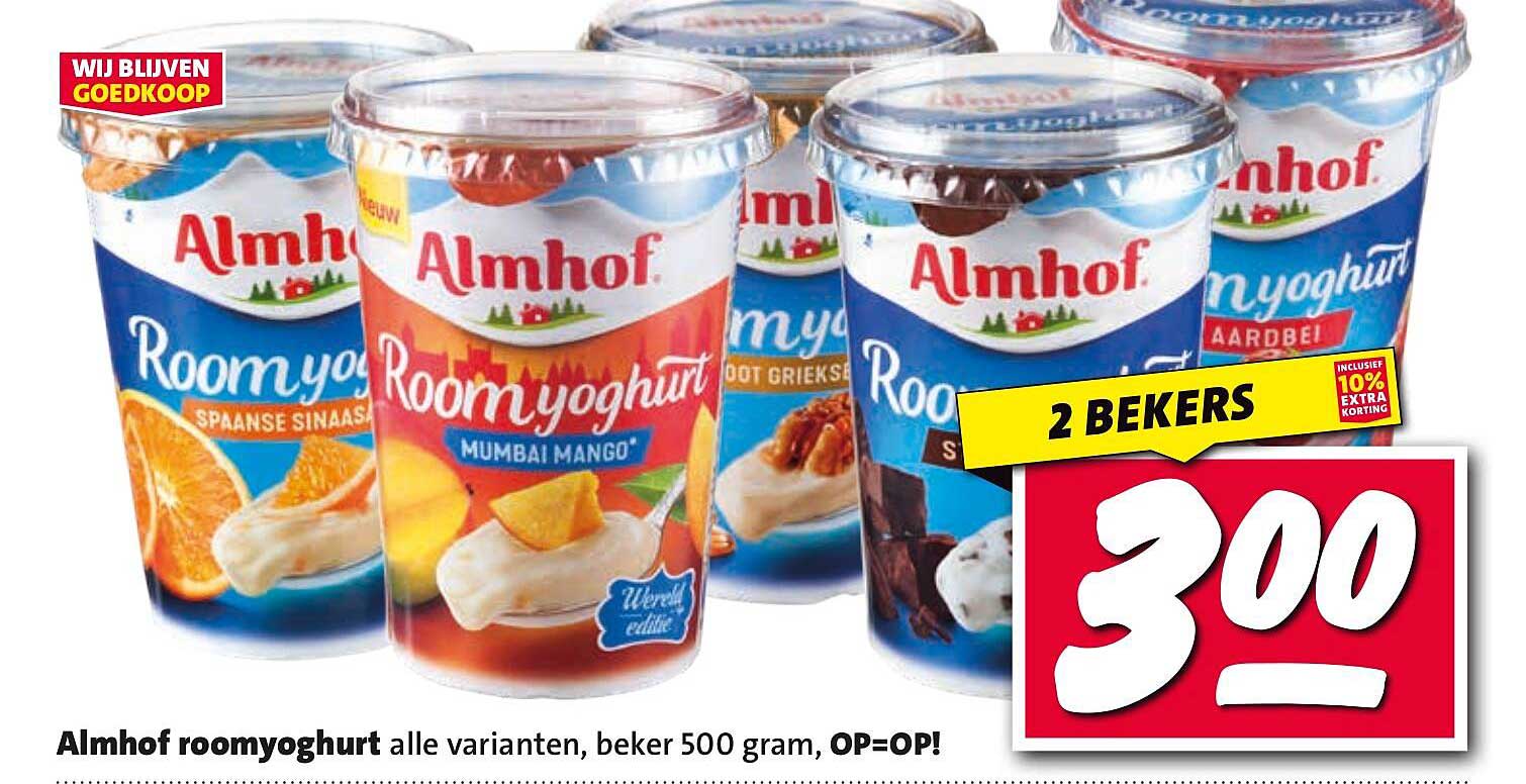 Almhof roomyoghurt alle varianten, beker 500 gram, OP=OP!