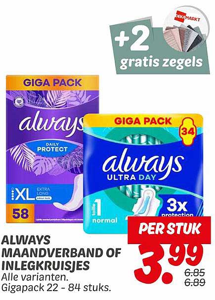 ALWAYS MAANDVERBAND OF INLEKRUISJES