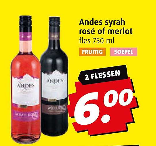 Andes syrah rosé of merlot fles 750 ml