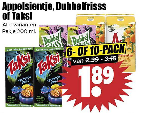 Appelsientje, Dubbelfrisss of Taksi 200 ml - 6- of 10-pack