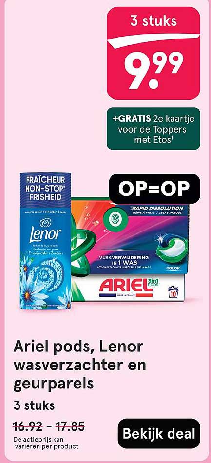 Ariel pods, Lenor wasverzachter en geurparels 3 stuks
