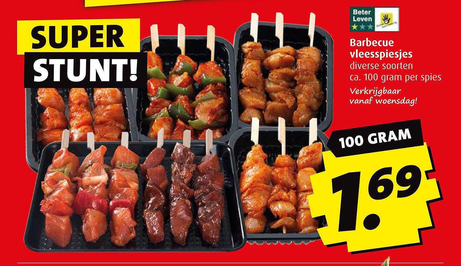 Barbecue vleesspiesjes diverse soorten ca. 100 gram per spies