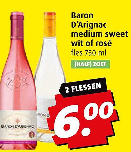 Baron D'Arignac medium sweet wit of rosé fles 750 ml