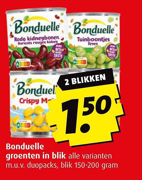 Bondelle groenten in blik alle varianten m.u.v. duopacks, blik 150-200 gram