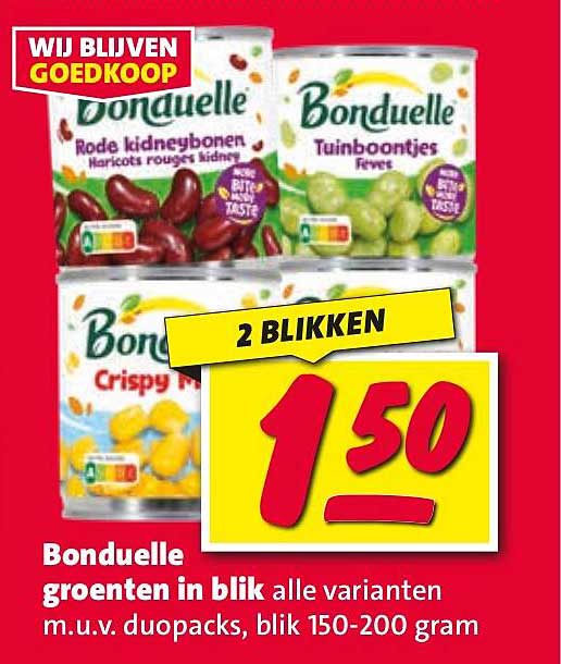 Bonduelle groenten in blik alle varianten m.u.v. duopacks, blik 150-200 gram
