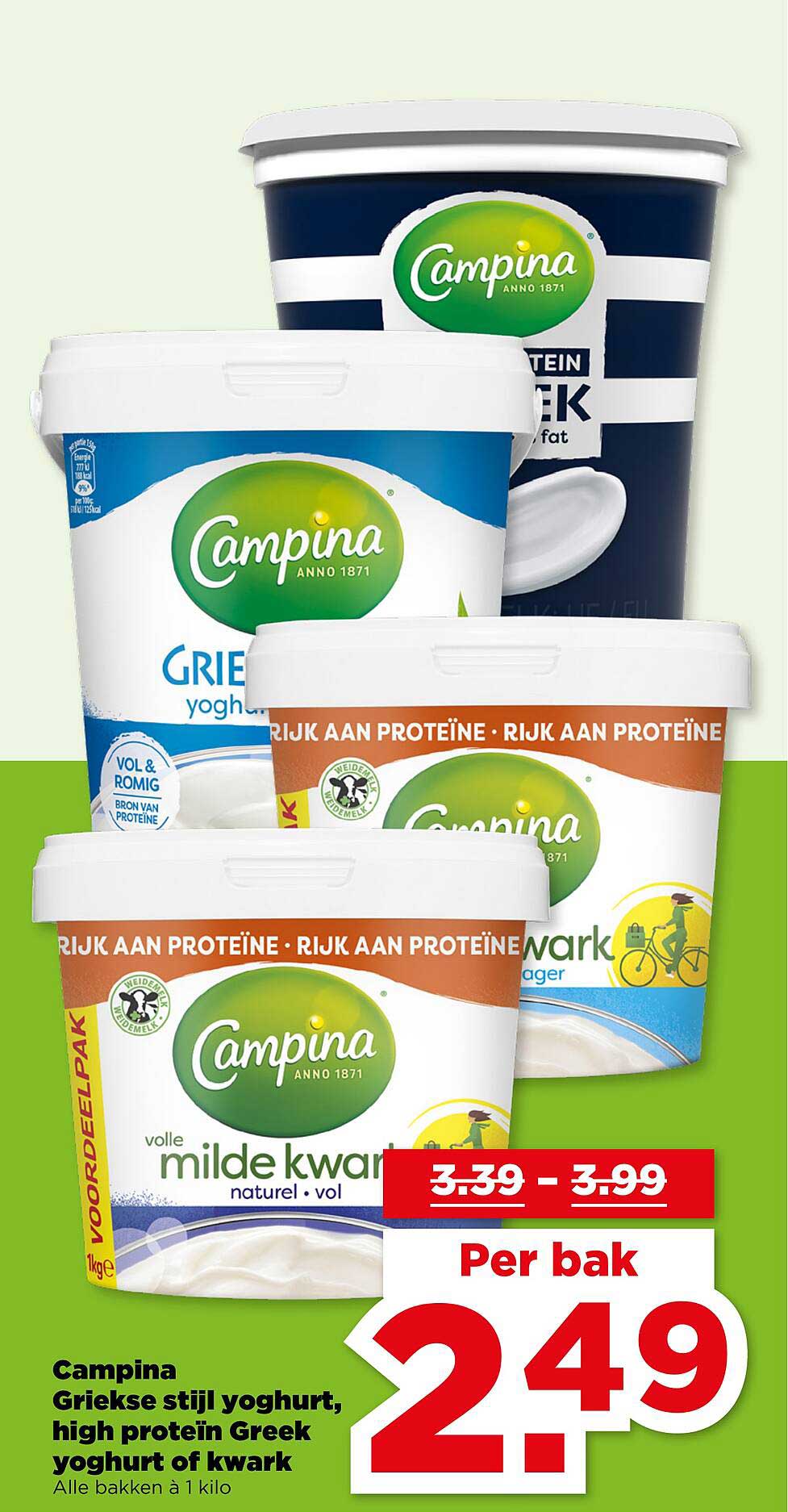 Campina Griekse stijl yoghurt, high proteïne Greek yoghurt of kwark