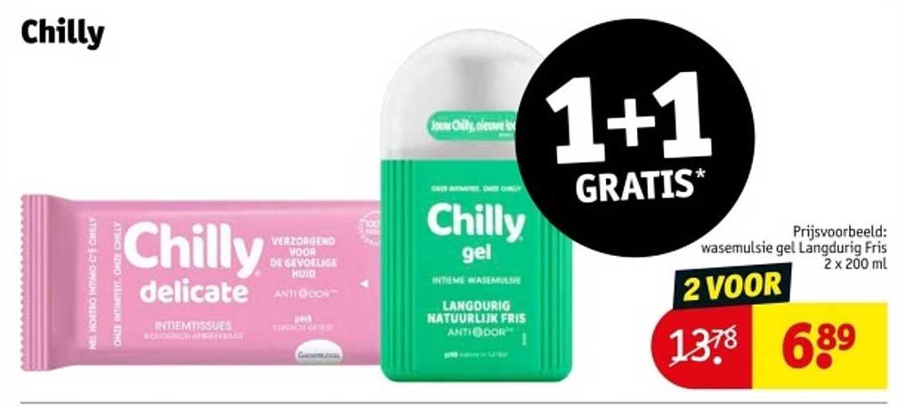 Chilly wasemulsie gel Langdurig Fris 2 x 200 ml - 1+1 GRATIS