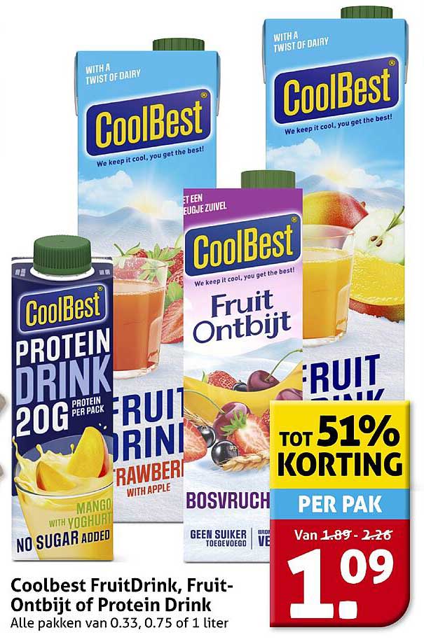 Coolbest FruitDrink, Fruit-Ontbijt of Protein Drink
