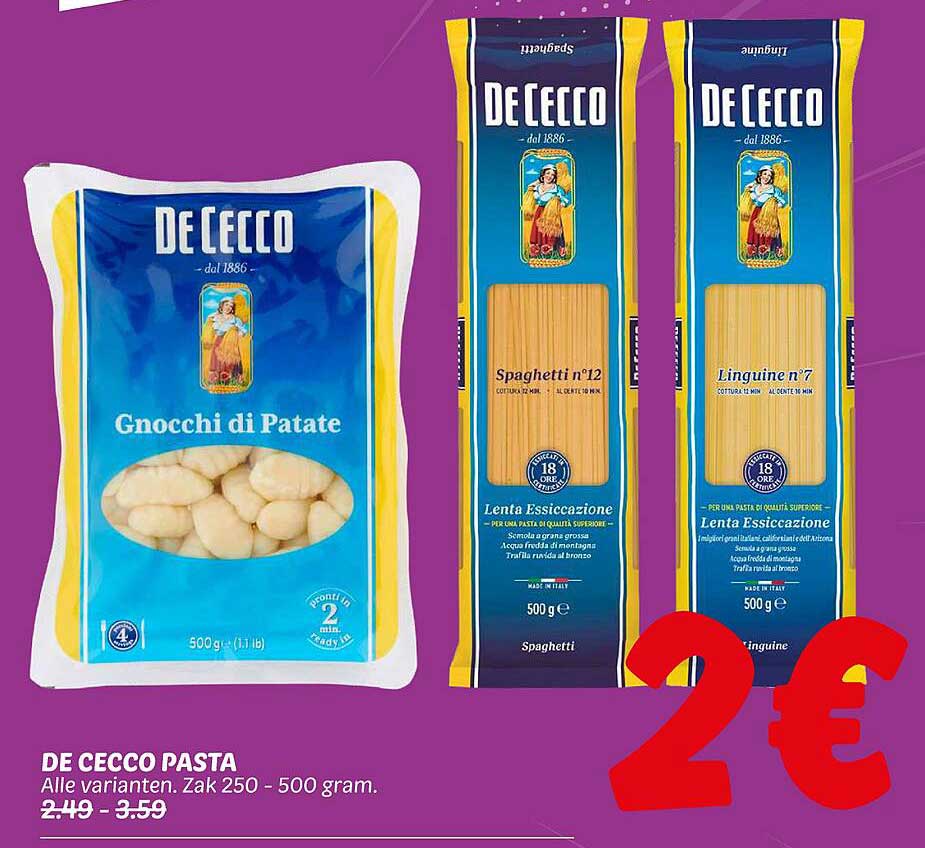 DE CECCO PASTA Alle varianten. Zak 250 - 500 gram.