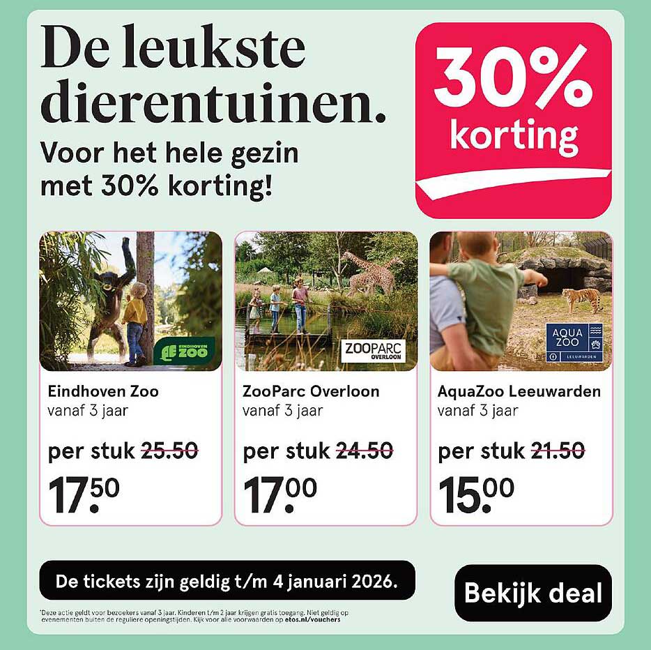 De leukste dierentuinen. Voor het hele gezin met 30% korting!