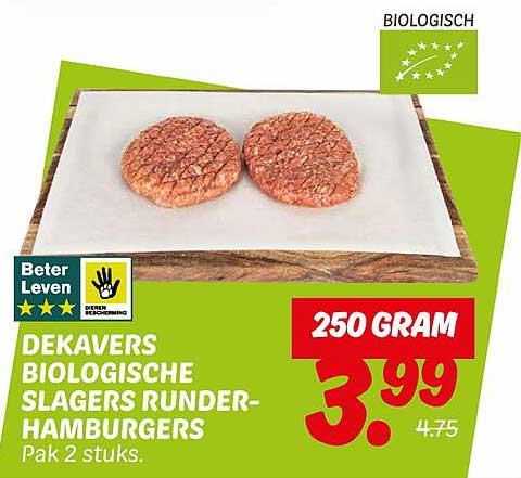 DEKAVERS BIOLOGISCHE SLAGERS RUNDER-HAMBURGERS Pak 2 stuks
