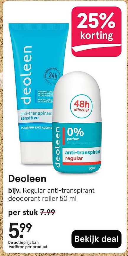 Deoleen bijv. Regular anti-transpirant deodorant roller 50 ml