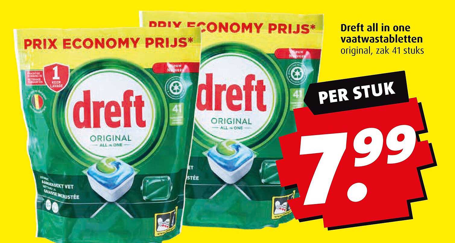 Dreft all in one vaatwastabletten original, zak 41 stuks