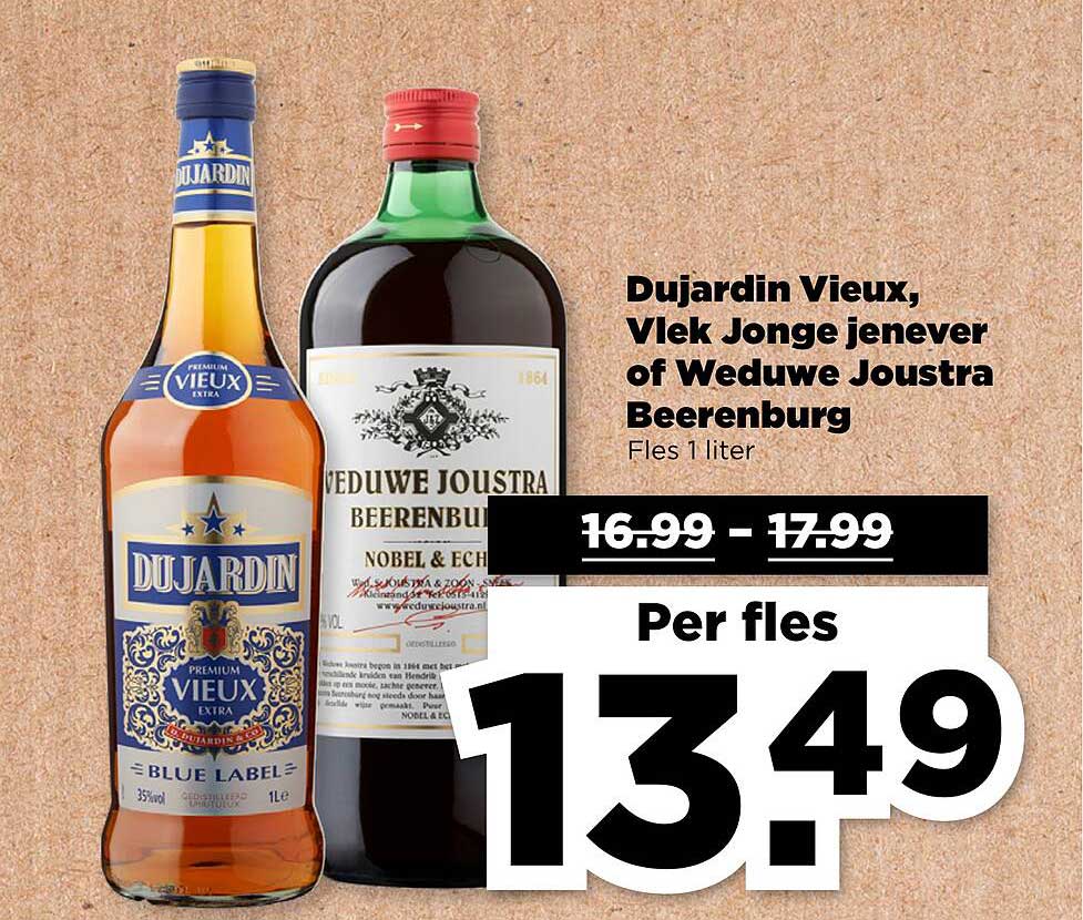 Dujardin Vieux, Vlek Jonge jenever of Weduwe Joustra Beerenburg Fles 1 liter