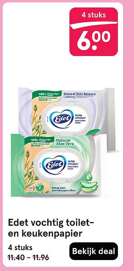 Edet vochtig toilet- en keukenpapier 4 stuks