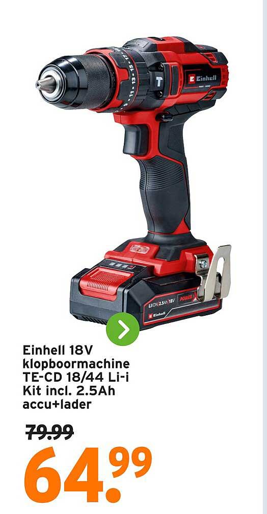 Einhell 18V klopboormachine TE-CD 18/44 Li-i Kit incl. 2.5Ah accu+lader