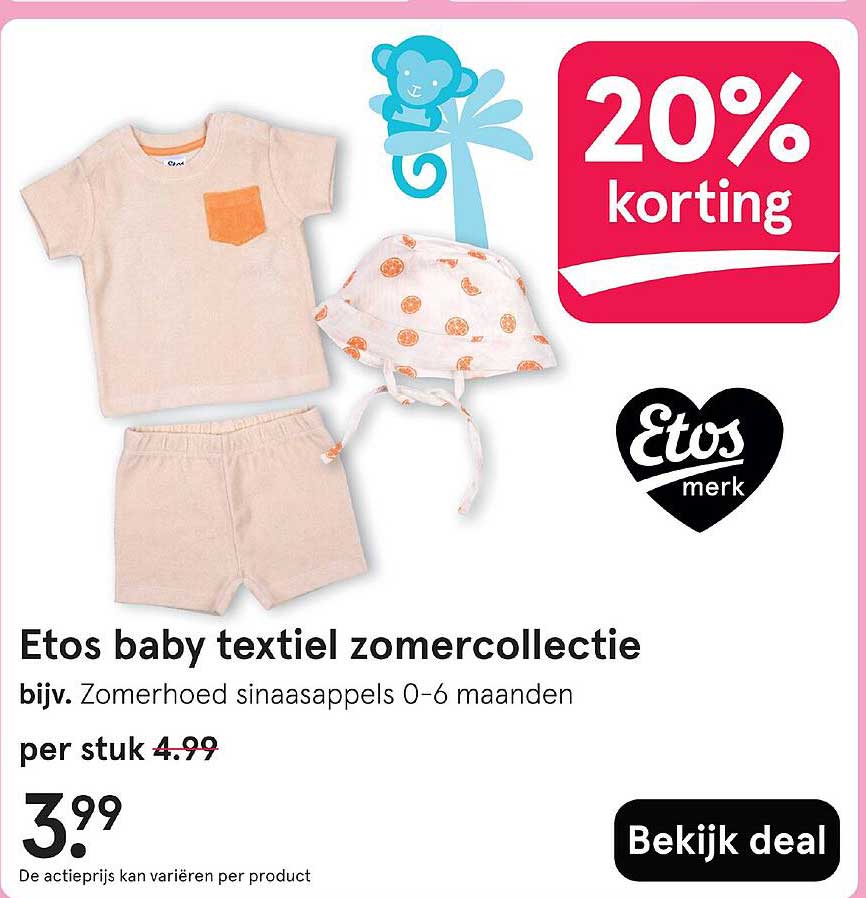 Etos baby textiel zomercollectie bijv. Zomerhoed sinaasappels 0-6 maanden
