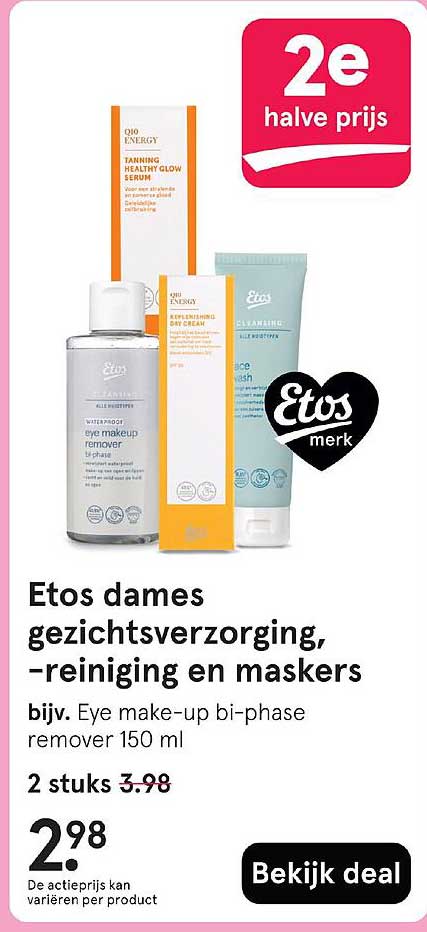 Etos dames gezichtsverzorging, -reiniging en maskers bijv. Eye make-up bi-phase remover 150 ml